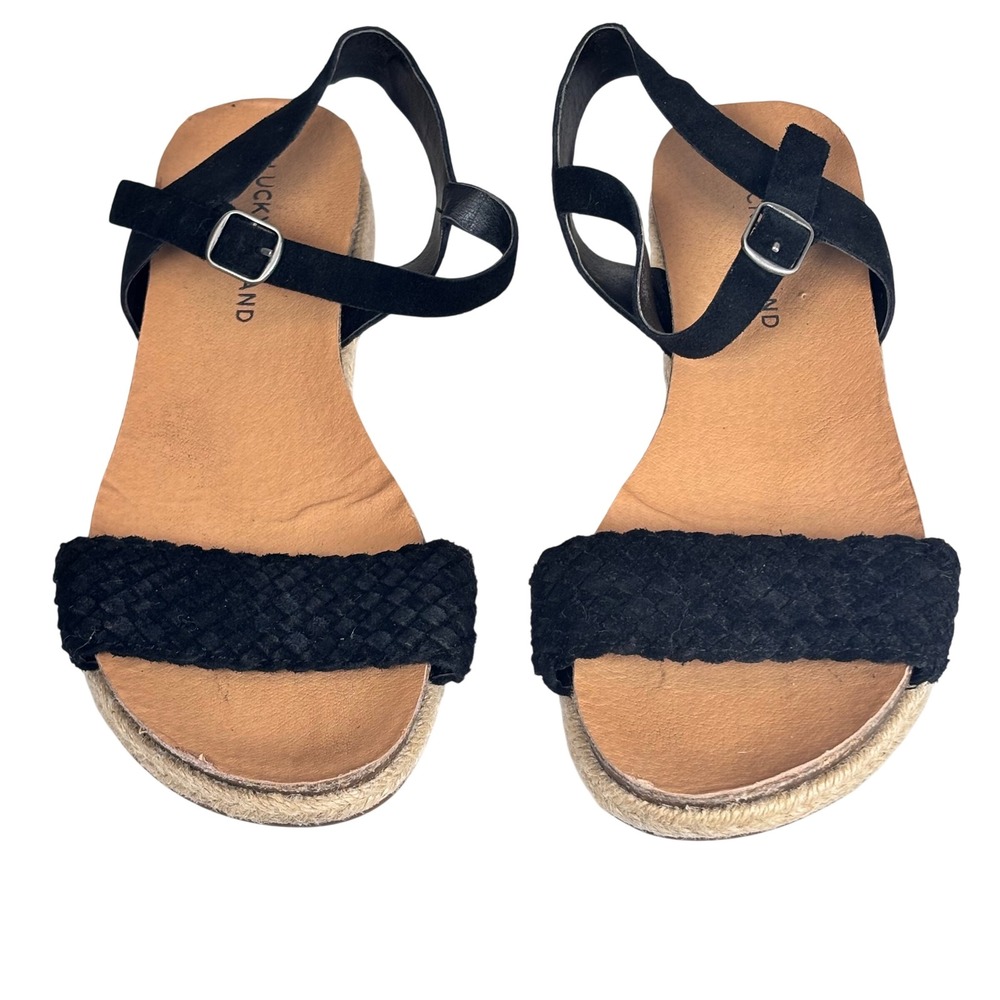 Lucky Brand Genette Sandals Black Woven Suede Espadrille Boho 8 M - Picture 2 of 6